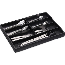 Relaxdays Besteckkasten Bambus, 7 Fächer, HBT 4 x 44 x 30,5cm, schwarz