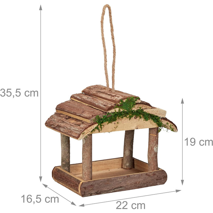 Relaxdays Vogelfutterhaus, Holz, HBT: 19x22x16,5 cm, Garten, Vogelfutterspender, Natur