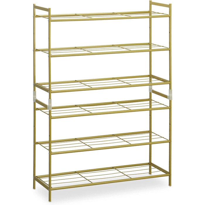 Relaxdays Metall Schuhregal, 3 Ebenen, erweiterbar, Flur Schuhgestell HBT 50 x 70 x 26 cm, 9 Paar Schuhe, offen, gold