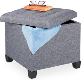 Relaxdays Sitzhocker mit Stauraum, 42x45x45 cm, gesteppt, Stoffbezug, Schaumstoffpolster, grau