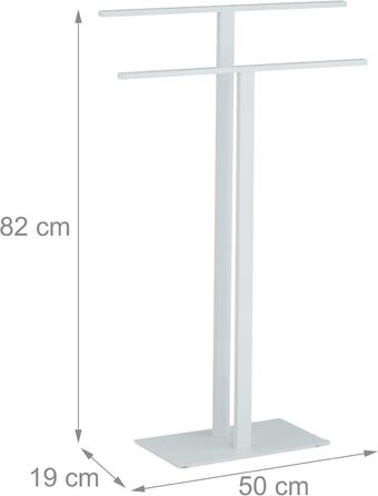 Relaxdays 2-armiger Metall-Handtuchständer, HxBxT: 82x50x19 cm, Herrendiener T-Design, weiß