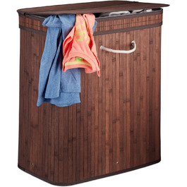 Relaxdays Wäschekorb Bambus, rechteckiger Wäschesortierer, 2 Fächer, klappbar, 95 l, (Braun)