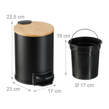 Relaxdays Bad Mülleimer 3 l mit Bambusdeckel