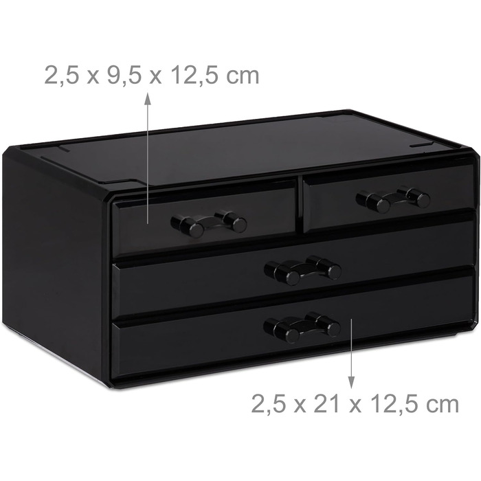 Relaxdays 1 x Make Up Organizer klein, 2-teilige Schmink Aufbewahrung Acryl, mit Lippenstifthalter und 4 Schubladen, schwarz 1 Schwarz 1 Stück