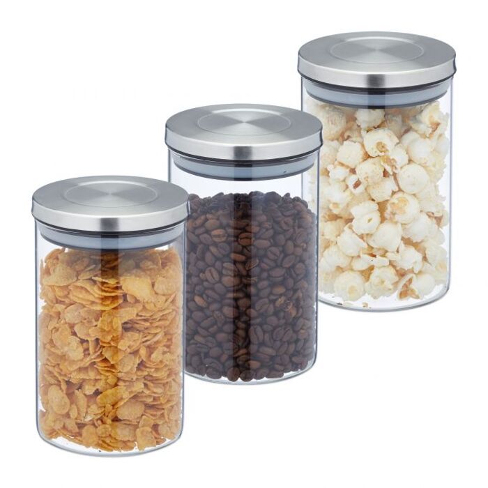 Relaxdays 3er Set Vorratsgläser 800 ml