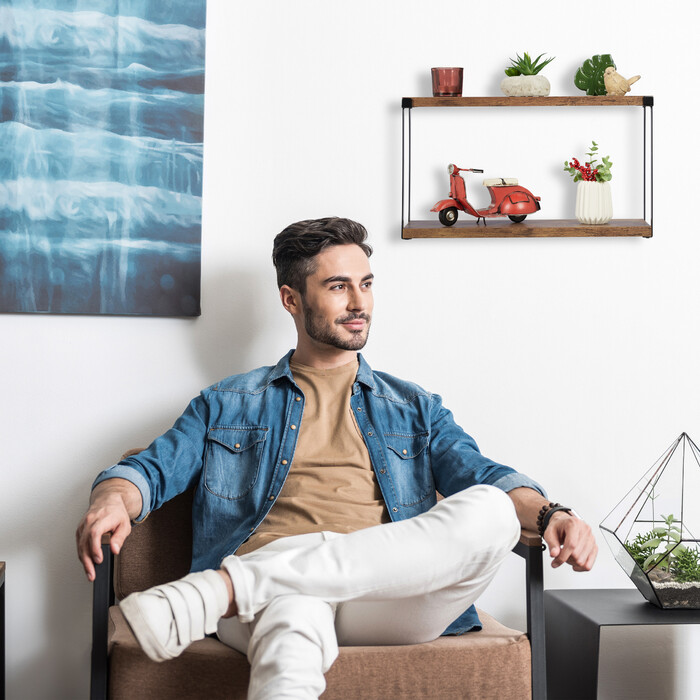 Relaxdays Wandregal Industrial mit 2 Ablagen
