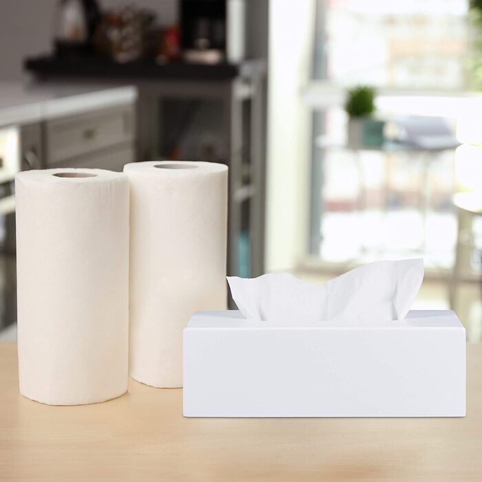 Relaxdays Tücherbox Bambus, Taschentuchbox mit Schiebeboden, Tissue Box für Taschentücher, HxBxT: 7,5 x 24 x 2 cm, weiß 0023252 (2)