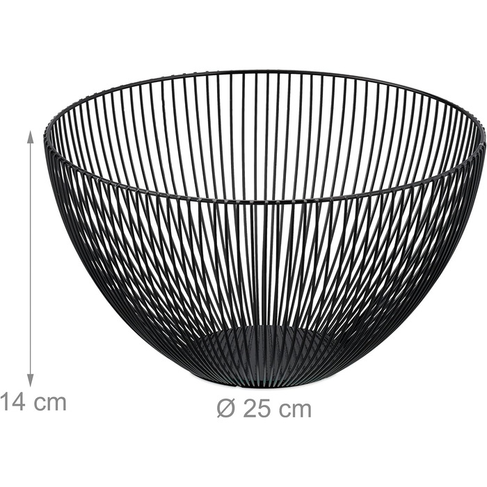 Relaxdays Obstkorb, Metall, rund, 14x25cm, moderner Drahtkorb, schwarz