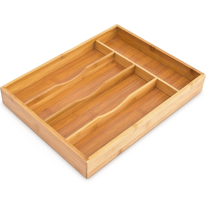 Relaxdays Besteckkasten 4,5x25,5x34cm Bambus 5 Fächer Schubladenorganizer Holz, natur (max. 50 Zeichen)