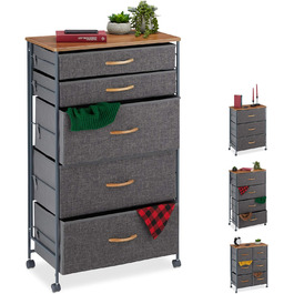 Relaxdays Roll-Schubladenschrank, 6 Stoffschubladen, Holzoptik, 74,5x58x30 cm, grau (Design C)