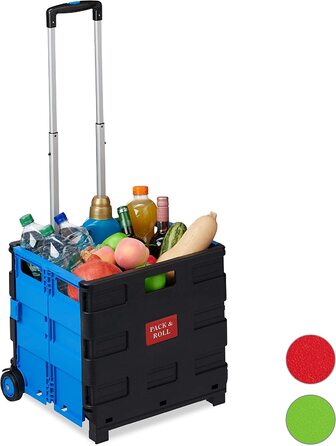 Relaxdays Einkaufstrolley klappbar, Teleskop-Griff, 2 Gummi Rollen, bis 35 kg, Shopping Trolley, Aluminium, ABS, blau