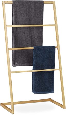 Relaxdays Handtuchhalter Bambus, 4 Sprossen, für Handtücher & Kleidung, HxBxT 110x60x35 cm, Natur