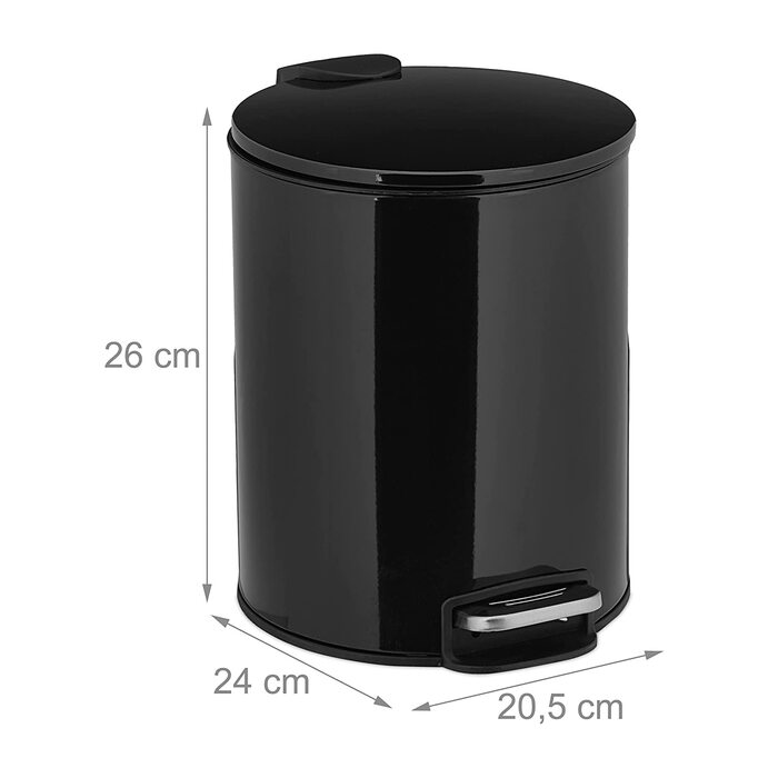 Relaxdays Kosmetikeimer, 5 Liter, Absenkautomatik, entnehmbarer Inneneimer, Bad Mülleimer, Metall, Treteimer rund, (Schwarz)