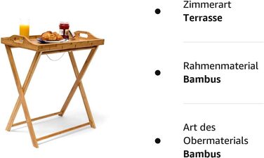 Relaxdays Tabletttisch, Bambus, HxBxT: 63,5 x 55 x 35 cm, klappbarer Beistelltisch mit Tablett, für Frühstück, Natur Single