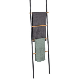 Relaxdays Handtuchleiter, Holz & Metall, 4 Sprossen, zum Anlehnen, 171x50x3 cm, anthrazit/Natur