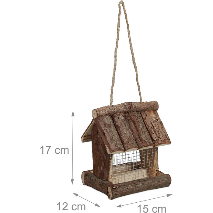 Relaxdays Vogelfutterhaus, Holz, HBT: 17x15x12 cm, mit Silo, Vogelfutterspender, Natur (60 Zeichen)
