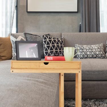 Relaxdays 68 x 55 x 35 cm, Beistelltisch Bambus mit großem Schubfach, moderner Stil, Wohnzimmertisch, H x B x T, Natur