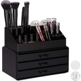 Relaxdays Make Up Organizer klein, 2-teilige Schminkaufbewahrung mit Schubladen, stapelbares Kosmetikregal,  1 Stück (Schwarz)