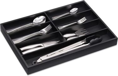 Relaxdays Besteckkasten Bambus, 7 Fächer, HBT 4 x 44 x 30,5cm, schwarz