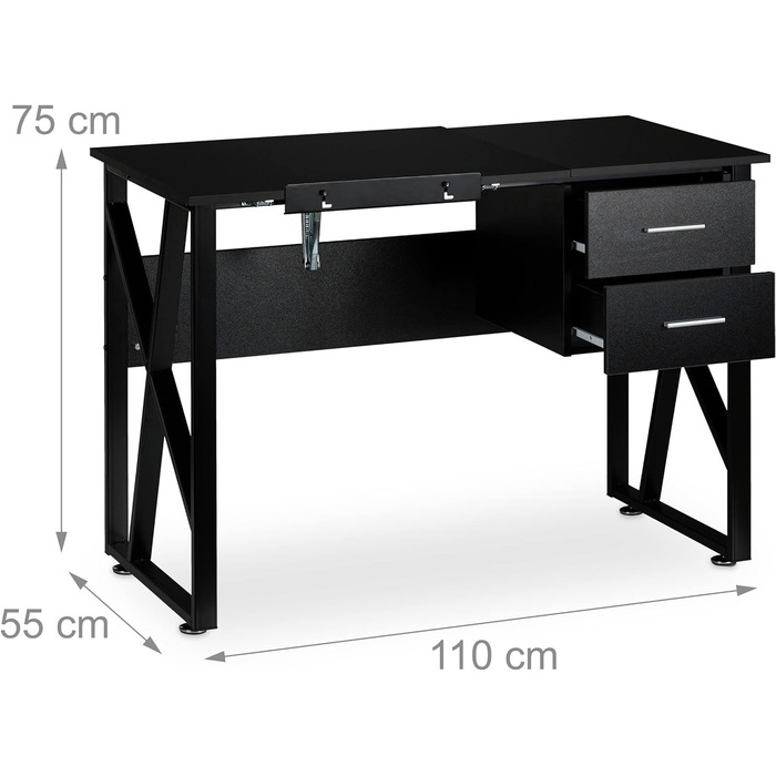 Relaxdays Schreibtisch neigbar, verstellbare Arbeitsfläche, Laptoptisch oder Zeichentisch, HBT 75x110x55cm,  (Schwarz)