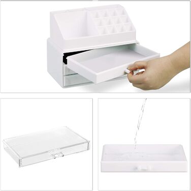 Relaxdays  x Make Up Organizer klein, 2-teilige Schminkaufbewahrung mit 3 Schubladen, stapelbares Kosmetikregal,    9 x 23.5 x 4 cm (1, Transparent, 19 x 23.5 x 14 cm)