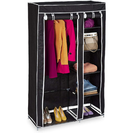 Relaxdays 1 x Stoffschrank, mit Kleiderstange & 5 Fächern, HBT: 174 x 107 x 42,5 cm, Stabiler Faltschrank mit Bezug, schwarz