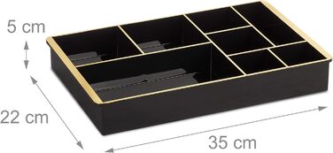 Relaxdays Schubladen Organizer, für Kosmetik, Ordnungssystem, Kunststoff, 8 Fächer, HBT: 5 x 35 x 22 cm, schwarz/gold, 1 Stück