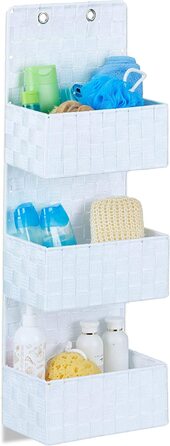 Relaxdays Hängeorganizer Stoff, Türorganizer mit 3 Aufbewahrungskörben, Wandorganizer Bad, PP, HBT: 75x25x15cm, weiß