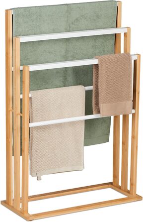 Relaxdays Handtuchständer, 6 Stangen, Bambus, 82x55x24 cm, freistehend, Bad Duschtuchhalter, Natur/weiß