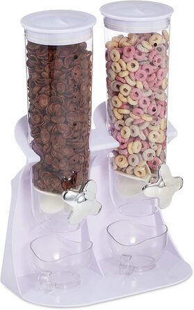 Relaxdays Müslispender doppelt, Cerealienspender für Müsli, Cornflakes, Süßigkeiten, Snackspender Kunststoff, weiß, 1 Stück