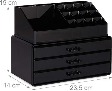 Relaxdays Make Up Organizer klein, 2-teilige Schminkaufbewahrung mit Schubladen, stapelbares Kosmetikregal,  1 Stück (Schwarz)