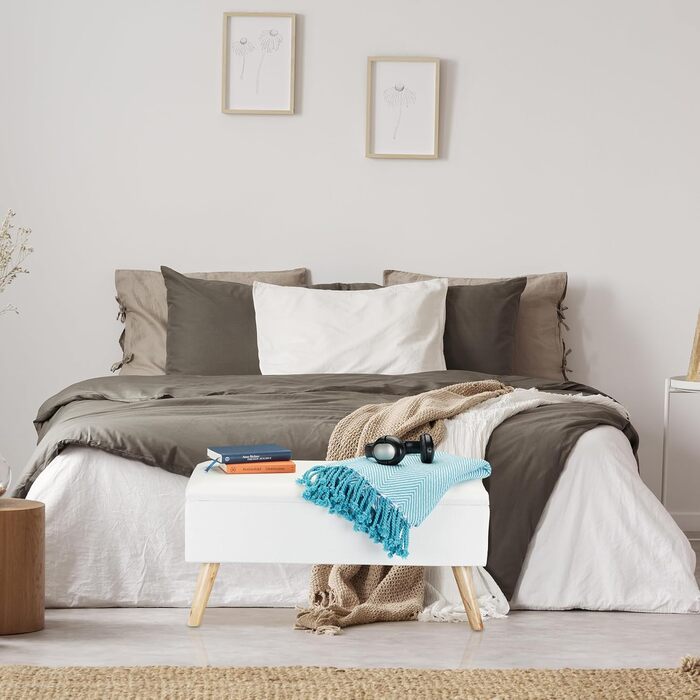 Relaxdays Sitzbank mit Stauraum, gepolstert, Holzbeine, Stoffbezug, 39,5x79,5x39,5 cm, Polyester, Grau