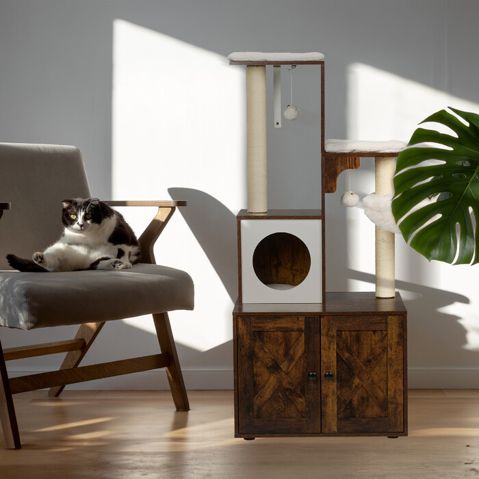 Relaxdays Kratzbaum mit Katzenklo-Schrank 128 cm