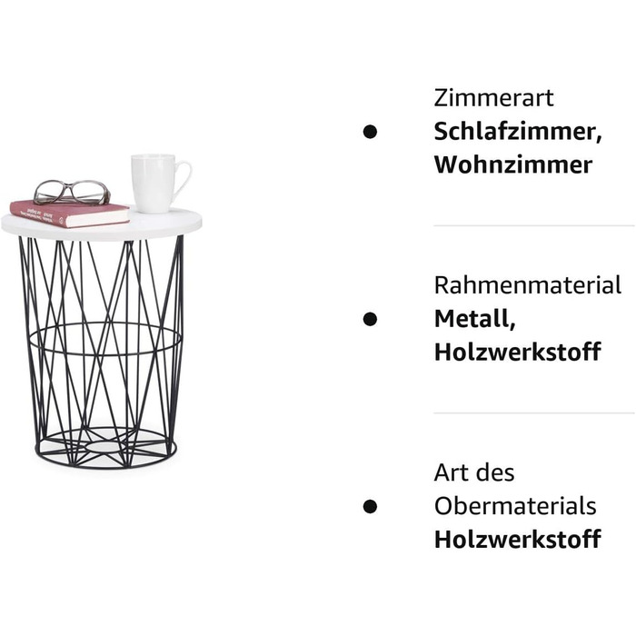 Relaxdays, weiß-schwarz runder Beistelltisch mit Metallkorb, dekorativer Couchtisch, Wohnzimmertisch modern, 45cm hoch,  (Design A)
