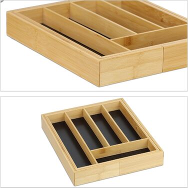 Relaxdays Besteckkasten, ausziehbar, 5-7 Fächer, Bambus & MDF, Natur/schwarz