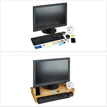 Relaxdays Monitorständer Bambus, Bildschirmerhöhung mit Stauraum, 9x60x30cm