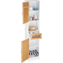 Relaxdays Badschrank, Weiß/Braun, 180x39x30 cm