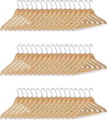 Relaxdays 84 x Kleiderbügel, Hosenbügel aus Holz, Garderobenbügel, Haken 360° drehbar, HxB: 22,5x44,5cm, Holzbügel, /Silber (1, Natur, 48er Pack)