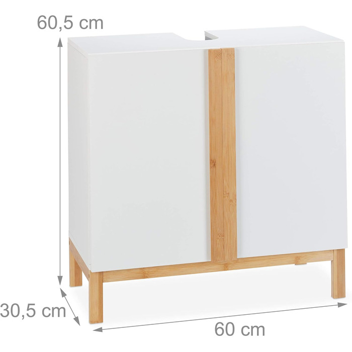 Relaxdays Waschbeckenunterschrank, 2 Fächer, MDF & Bambus, HBT 60,5x60x30,5cm, Natur