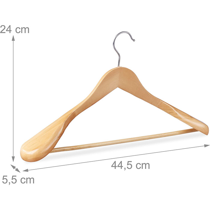 Relaxdays, natur Anzug Kleiderbügel, 5er Set, breite Schulter, 360° drehbarer Haken, mit Hosenstange, Holzkleiderbügel, Holz,