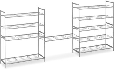 Relaxdays Schuhregal, Metall, 5 Ebenen, stapelbar, erweiterbar, HBT: 90x70x26 cm, 15 Paar Schuhe, silber