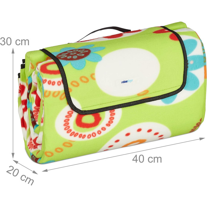 Relaxdays XXL Picknickdecke, 200x300 cm, isoliert, wasserdicht, Blumen, Fleece Stranddecke, weich, mit Tragegriff, bunt 200x300 cm Bunt