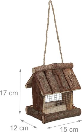 Relaxdays Vogelfutterhaus, Holz, HBT: 17x15x12 cm, mit Silo, Vogelfutterspender, Natur (60 Zeichen)