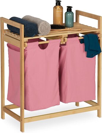 Relaxdays Wäschekorb Bambus, 2 Fächer, ausziehbar, 60L, Natur
