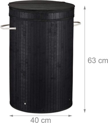Relaxdays Wäschekorb Bambus, runder Wäschesammler mit Klappdeckel, 65 l, faltbare Wäschetonne, rund Ø 40 cm, schwarz