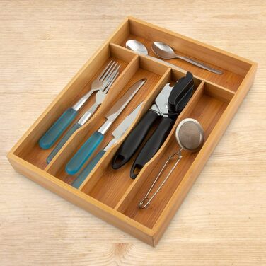 Relaxdays Besteckkasten 4,5x25,5x34cm Bambus 5 Fächer Schubladenorganizer Holz, natur (max. 50 Zeichen)