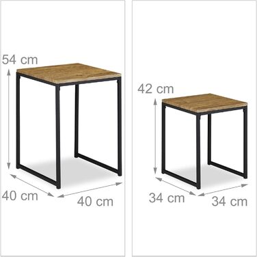 Relaxdays, stapelbar, Satztisch 2 Größen, quadratisch, Metall, Holzoptik/schwarz, Eisen, Beistelltisch 2er-Set im Industrie-Design