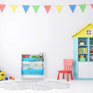 Relaxdays Kinder Bücherregal, 4 Hängefacher, Lagerfeuer Kindermotiv, Bücheraufbewahrung, HBT: 71x62x29 cm, mehrfarbig