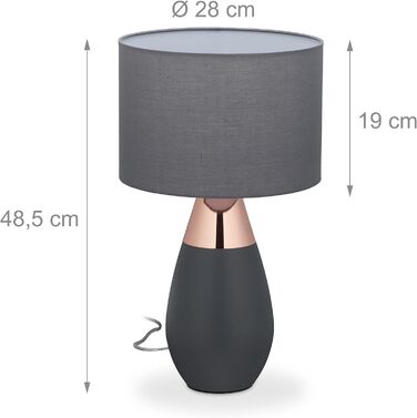 Relaxdays Nachttischlampe Touch dimmbar, 3 Stufen, E14, HxD: 48,5 x 28 cm, modern, Touch Lampe mit Schirm, (Grau/Kupfer)