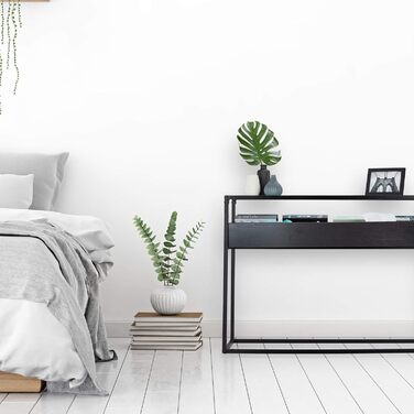 Relaxdays Konsolentisch, Glas Ablage, 4 Fächer, 80,5x110x40 cm, Metall, Flur & Wohnzimmer, schwarz